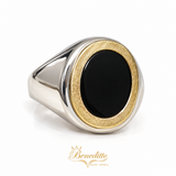 Conjunto Pulsera y Anillo En Plata con double en oro, Onix negro