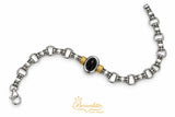 Conjunto Pulsera y Anillo En Plata con double en oro, Onix negro